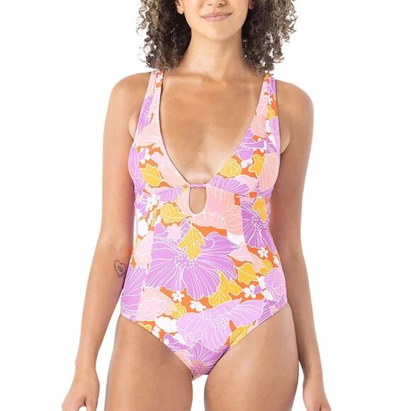 Roxy Juniors' Bell Bottom Blooms One-Piece Swimsuit, Multi, Size XL 0386 - Picture 1 of 3
